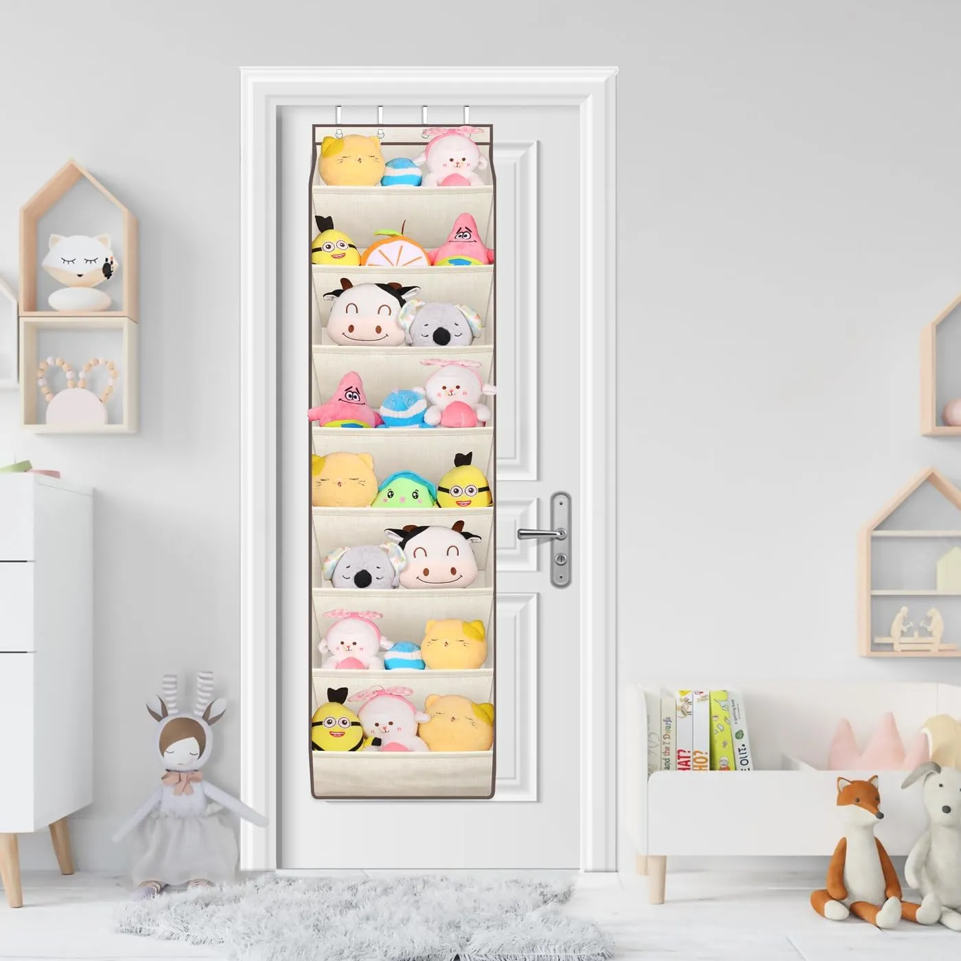 SLEEPING LAMB Over The Door Shoe Organizer for Closet with Large Deep Pockets, Narrow Shoe Rack for Door Hanging Boots Storage, Beige