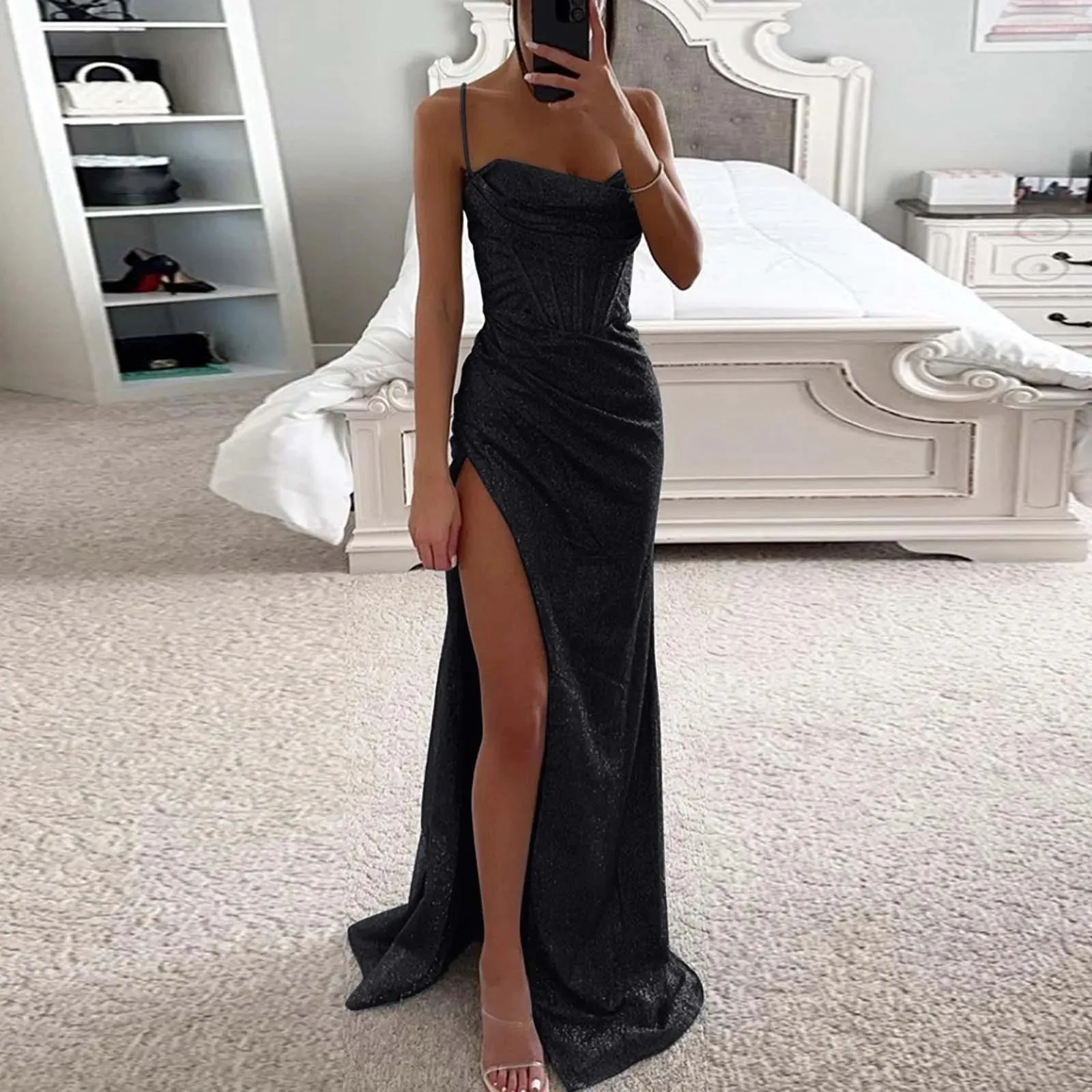 Sleeveless Shiny Evening Dress