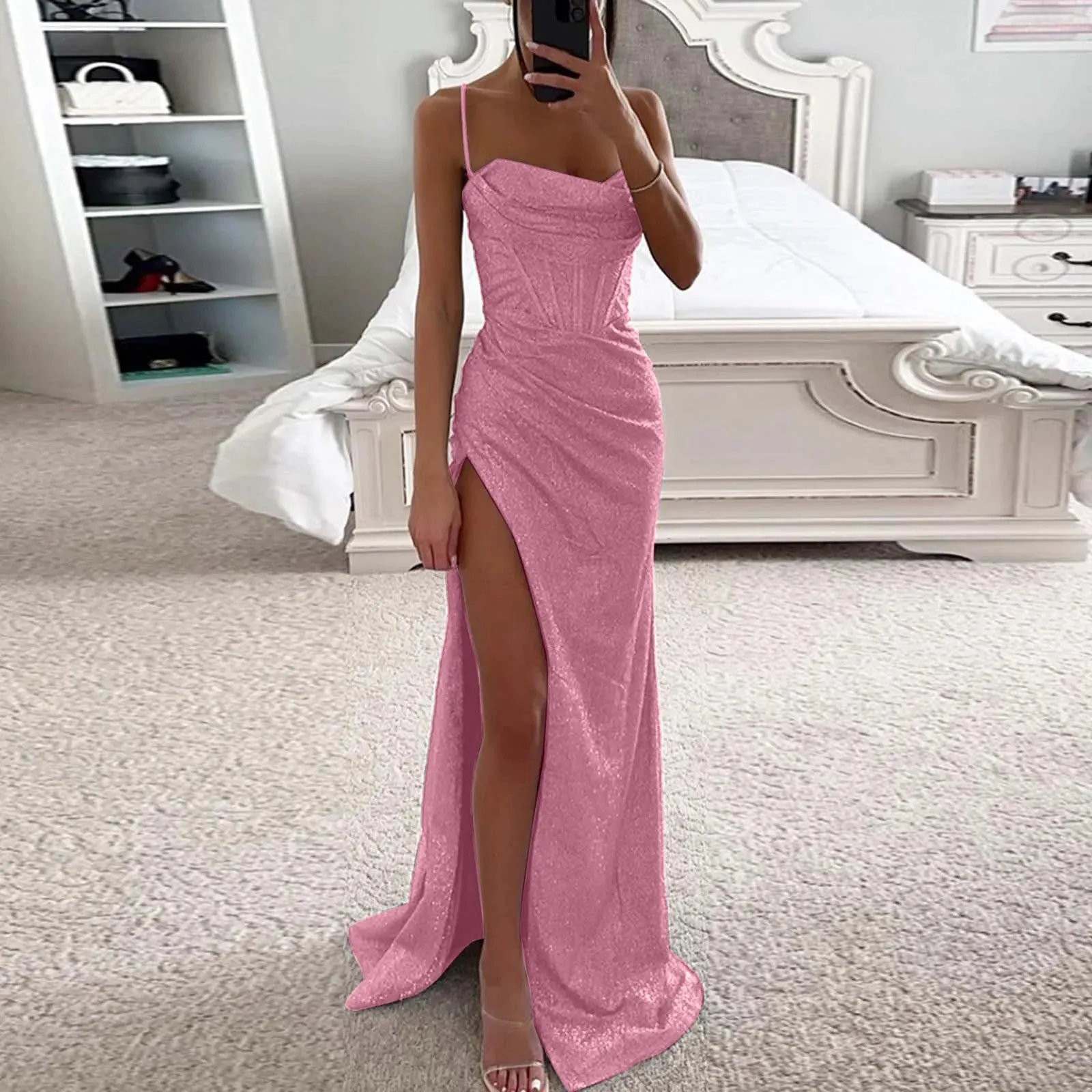 Sleeveless Shiny Evening Dress