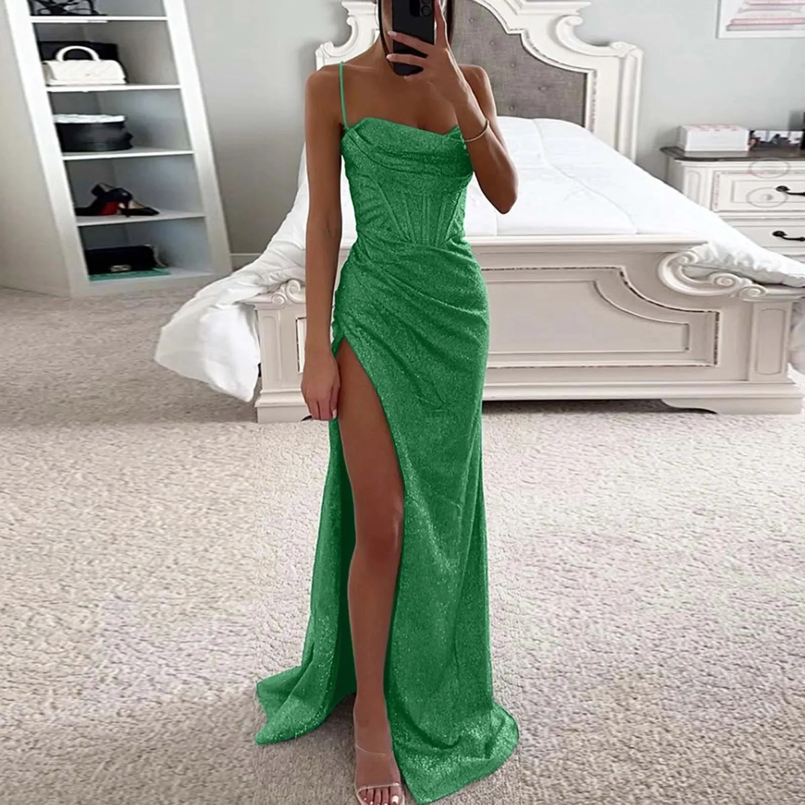 Sleeveless Shiny Evening Dress