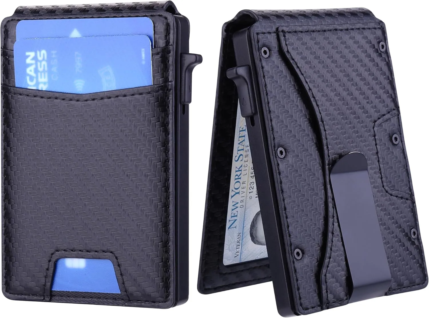 Slim Wallet for Men - Minimalist Mens Wallet with Money Clip，Slim Compact Wallet with Money Clip & ID Window,Pop Up Card Wallet, Metal Aluminum Credit Card Holder Bifold Wallet (black)