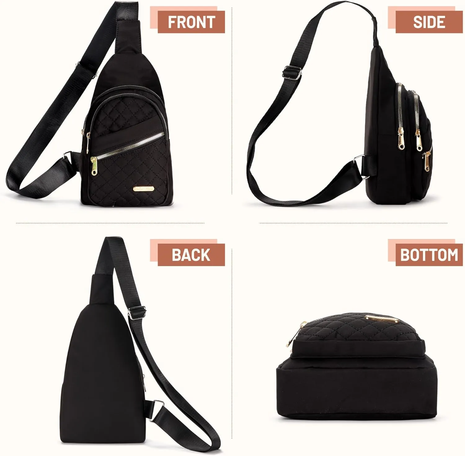 Sling Bag Crossbody Bags for Women Trendy Leather Fanny Packs Chest Bag Sling Crossbody Backpack for Travel (Black)