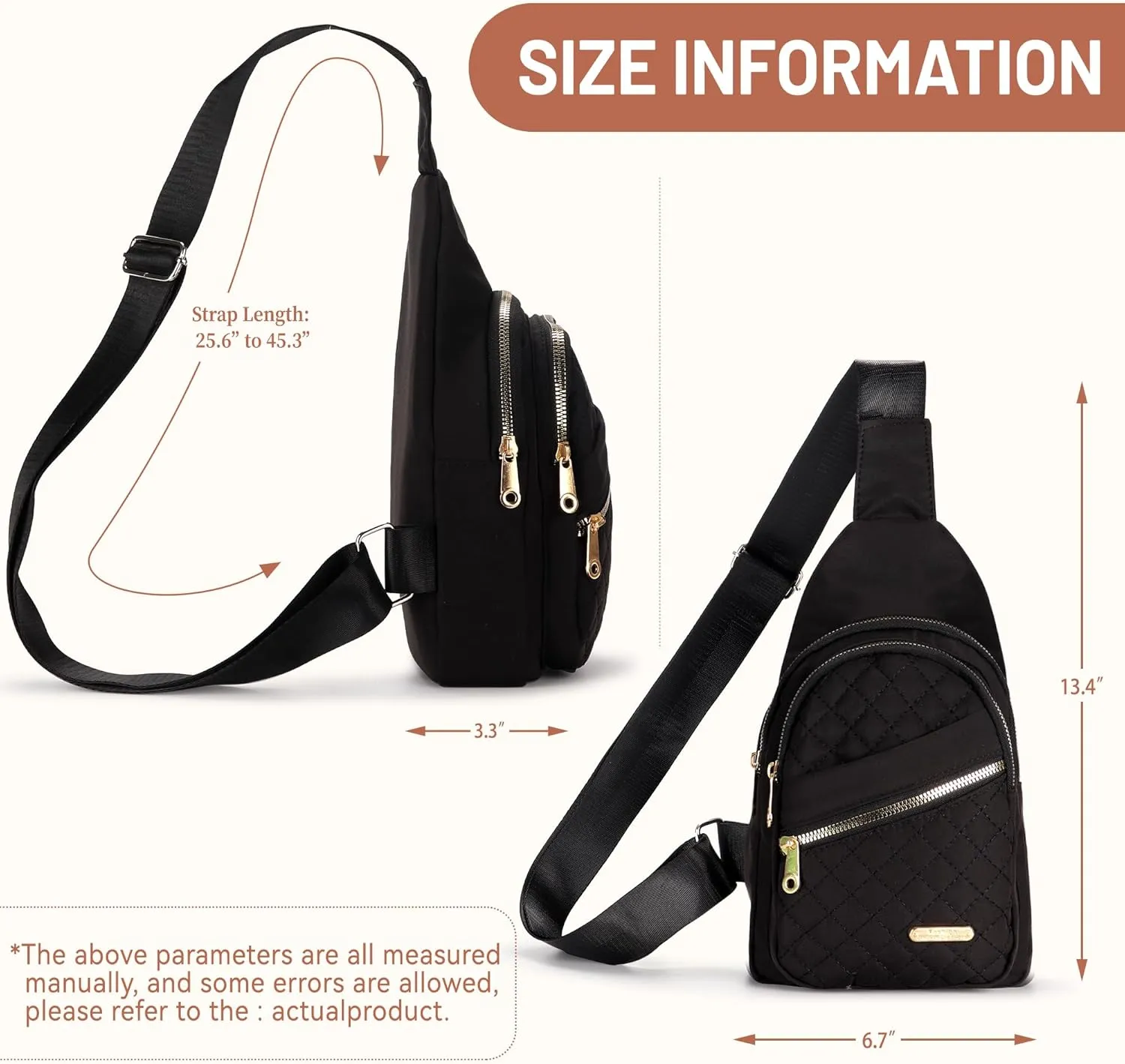 Sling Bag Crossbody Bags for Women Trendy Leather Fanny Packs Chest Bag Sling Crossbody Backpack for Travel (Black)