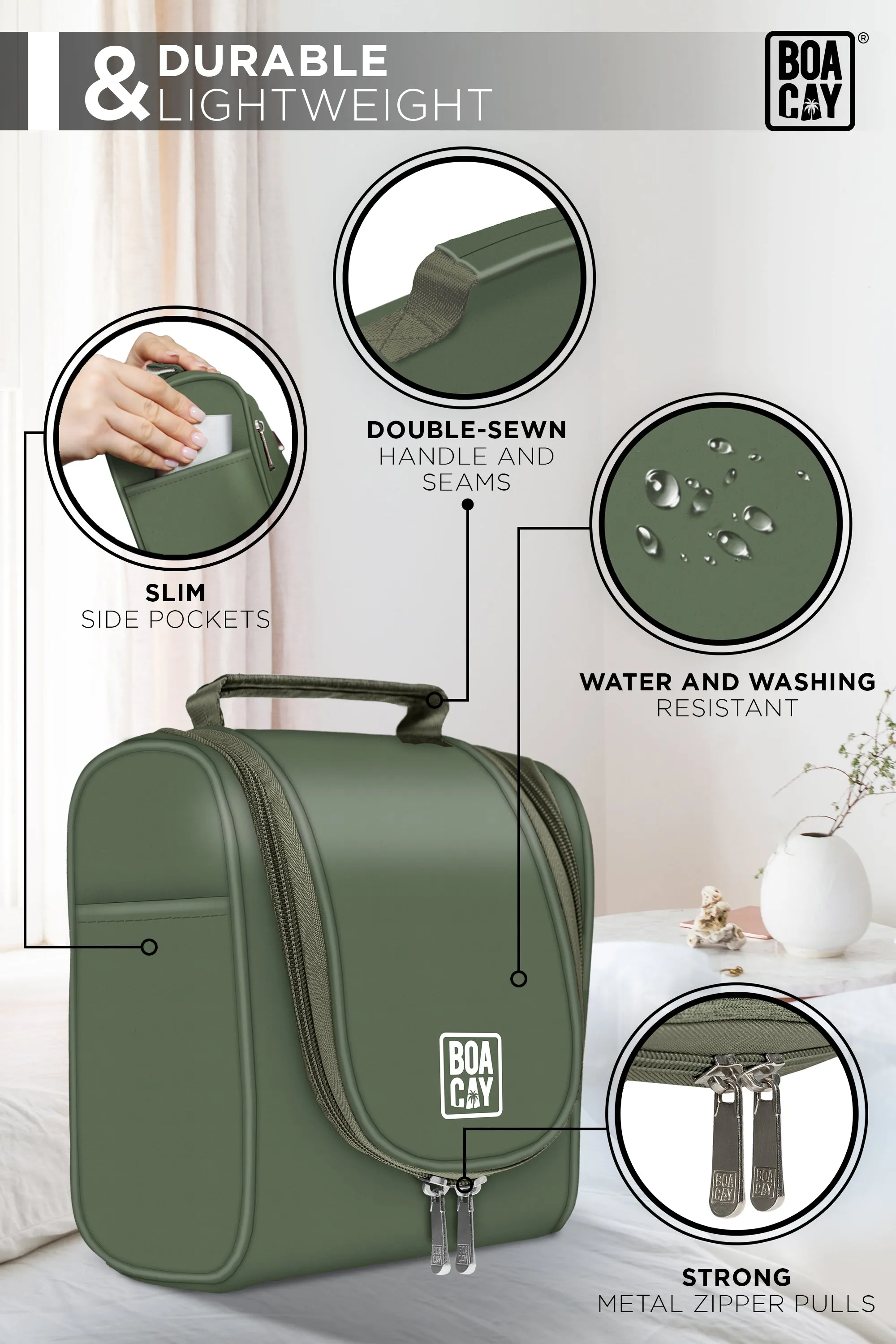Small Collapsible Hanging Toiletry Bag - Olive Green