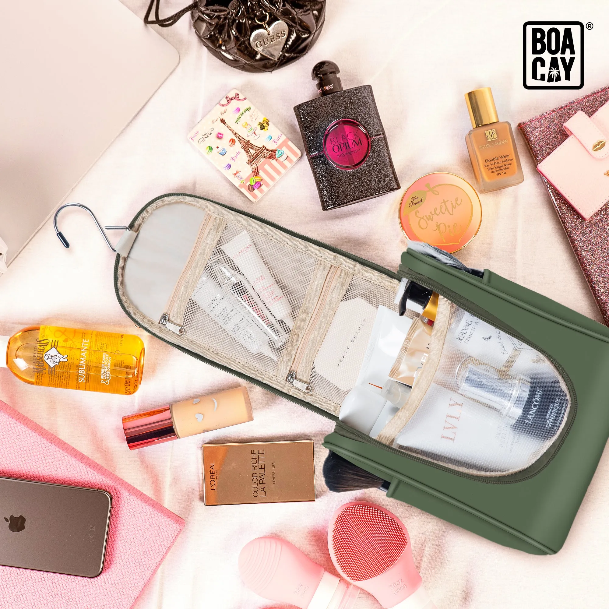 Small Collapsible Hanging Toiletry Bag - Olive Green
