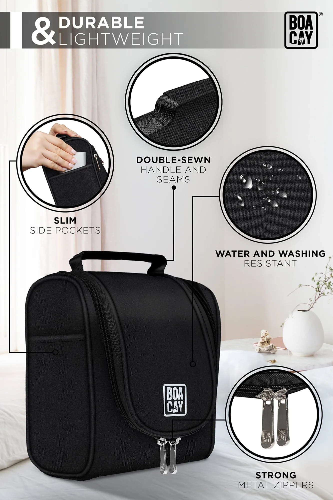 Small Collapsible Hanging Toiletry Bag - Sapphire Black