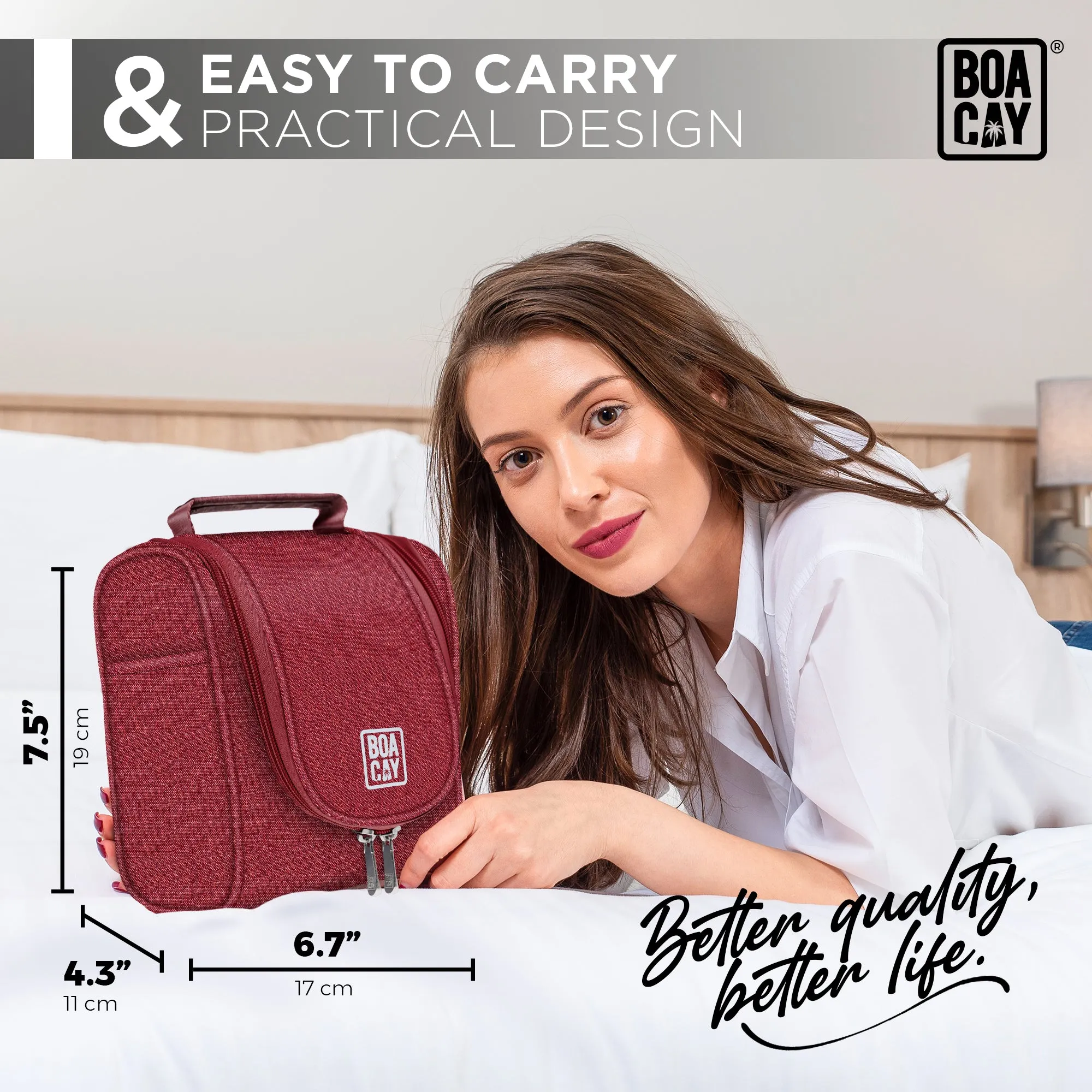 Small Collapsible Hanging Toiletry Bag - Wine Red