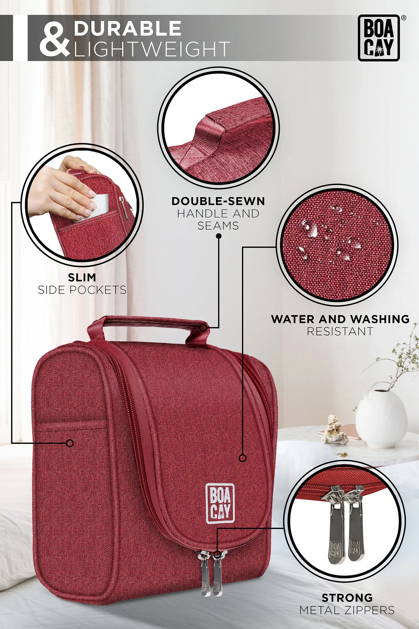 Small Collapsible Hanging Toiletry Bag - Wine Red
