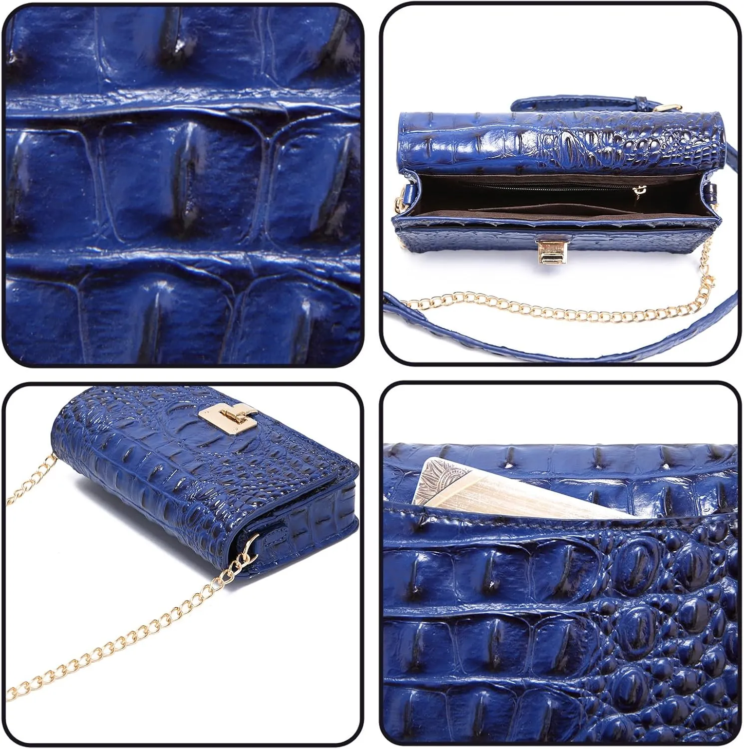 Small Crocodile Crossbody Cell Phone Purse for women Vegan Leather Clutch Wallet with Leather Shoulder Strap