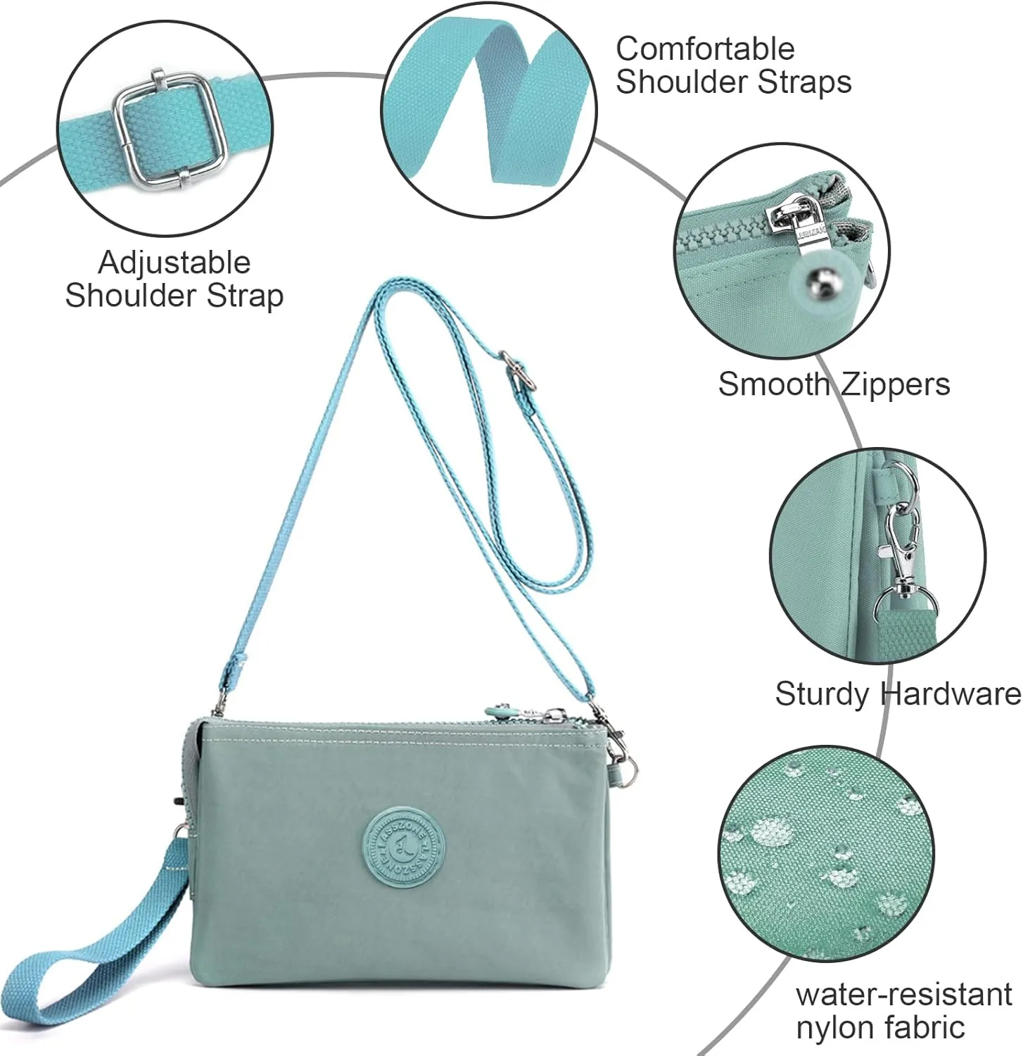 Small Crossbody Bag for Women Lightweight Nylon Shoulder Handbag Multi Pocket Clutch Purse Mobile Phone Bag