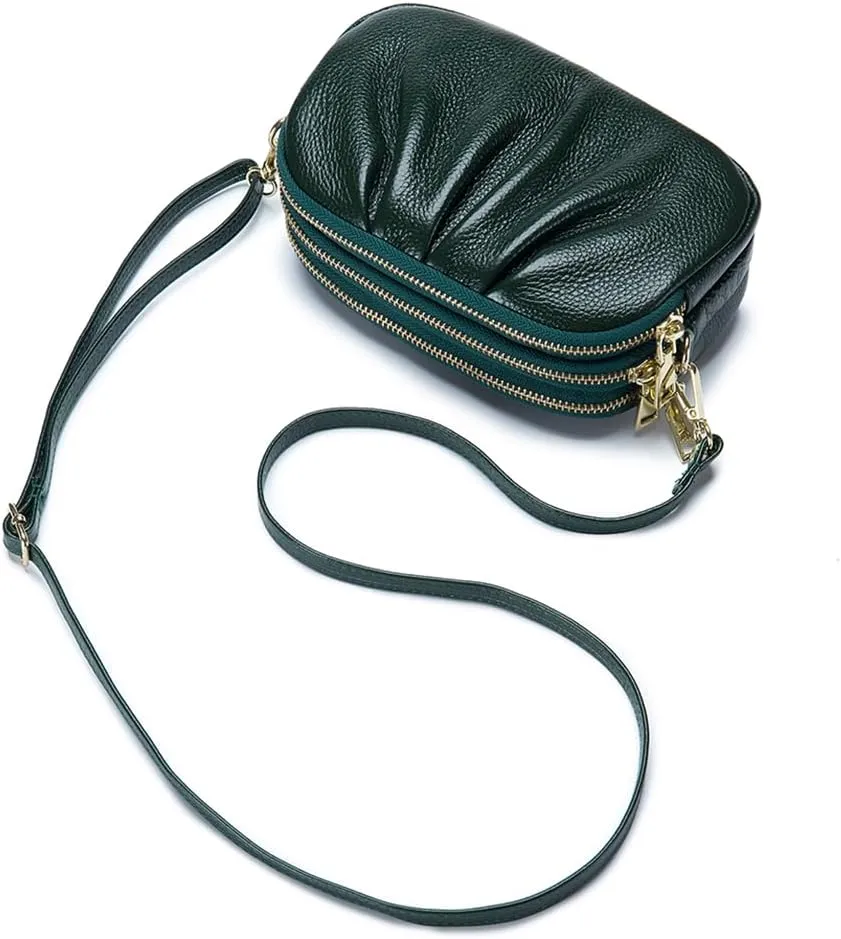 Small Crossbody Bag for Women Trendy，Genuine Leather Crossbody Cell Phone Purse with Triple Compartments.