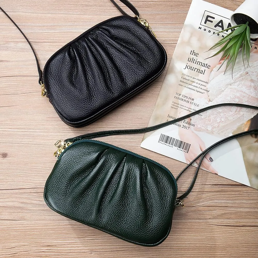 Small Crossbody Bag for Women Trendy，Genuine Leather Crossbody Cell Phone Purse with Triple Compartments.