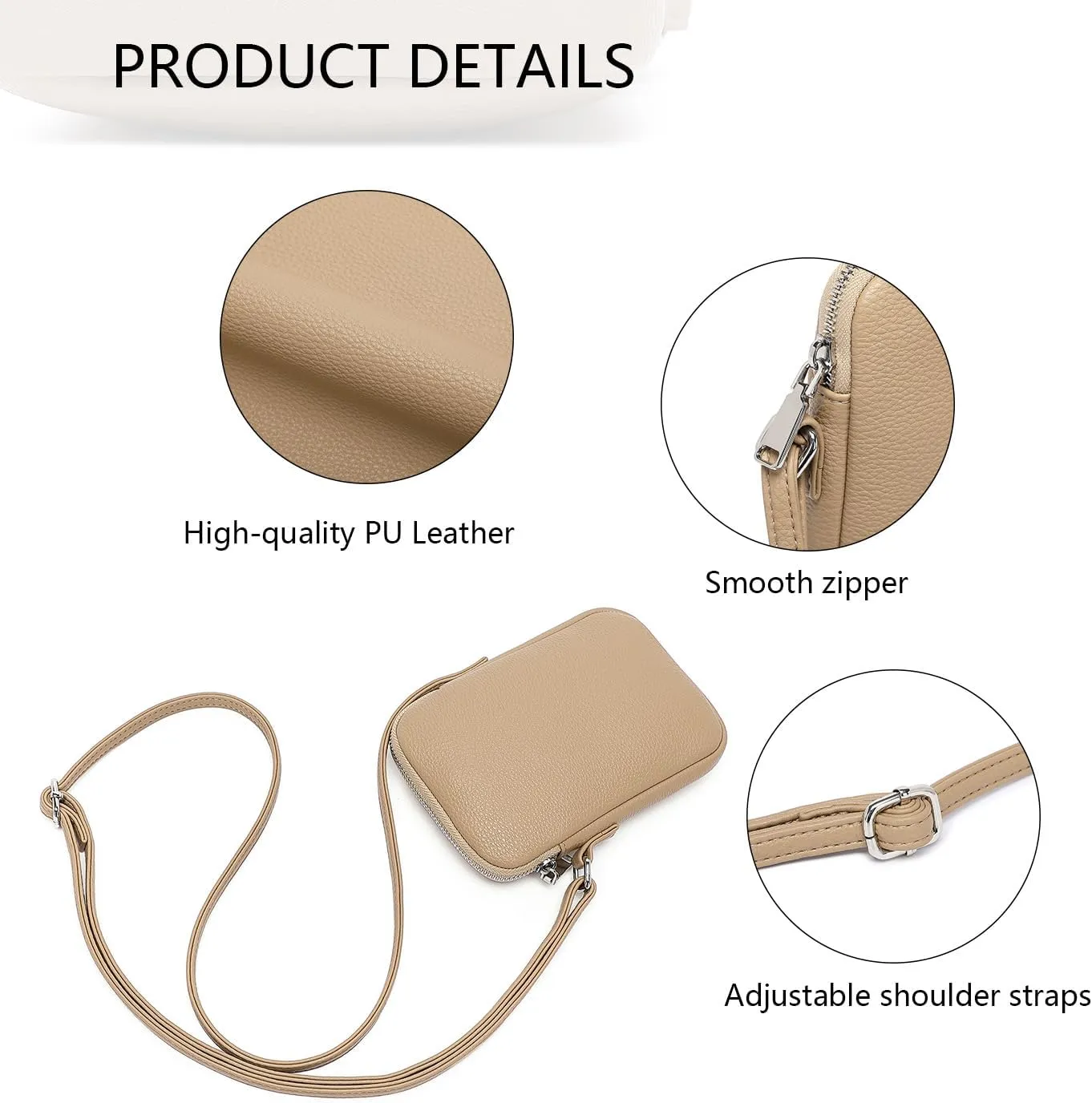 Small Crossbody Purse Zipper Cell Phone Bag Mini Shoulder Purse Wallet Smart Phone Wallet with Credit Card Solts