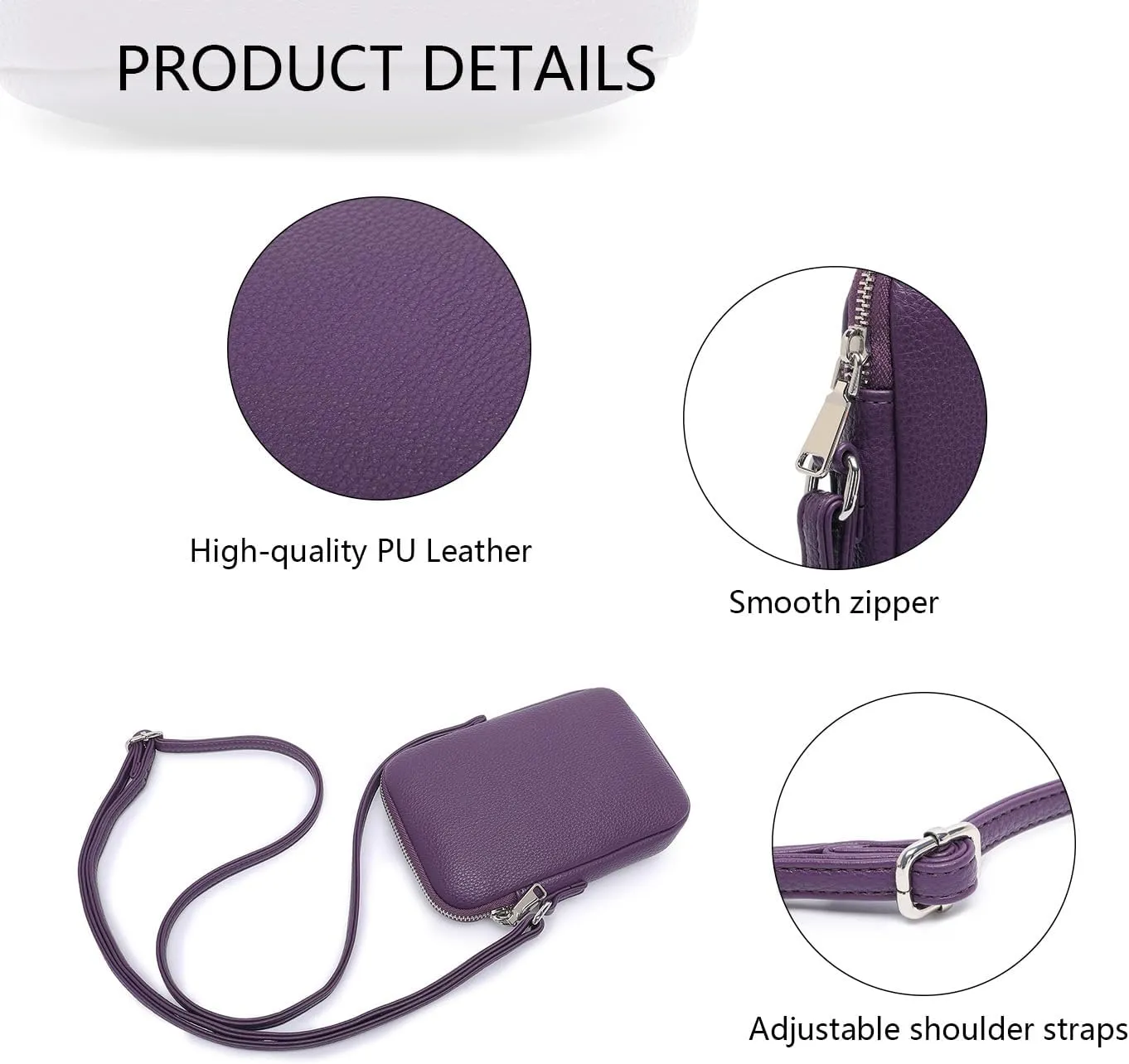 Small Crossbody Purse Zipper Cell Phone Bag Mini Shoulder Purse Wallet Smart Phone Wallet with Credit Card Solts