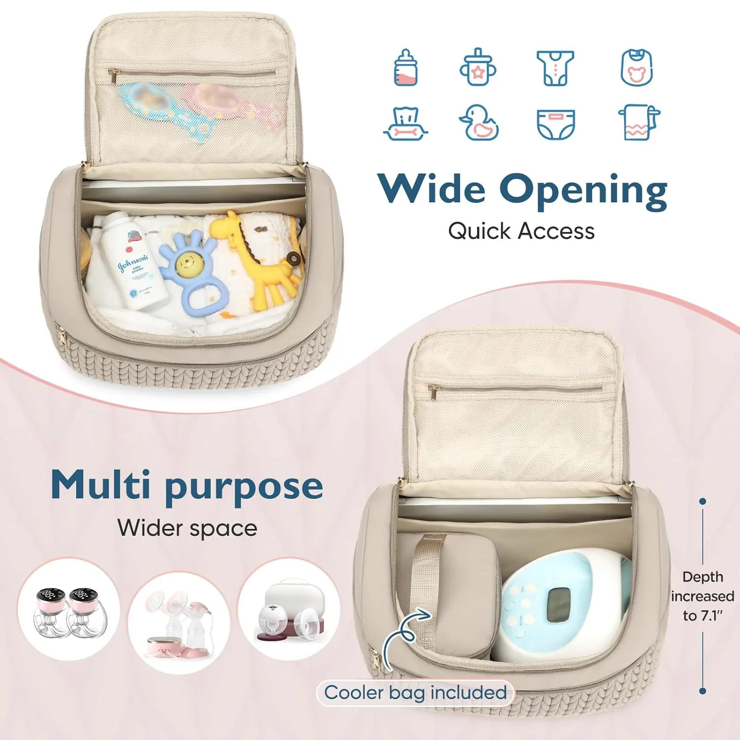 Small Diaper Bag Backpack, Mini Baby Bag, Breast Pump Backpack for Spectra S1 S2 Medela with Cooler Storage for Working Mom, Khaki