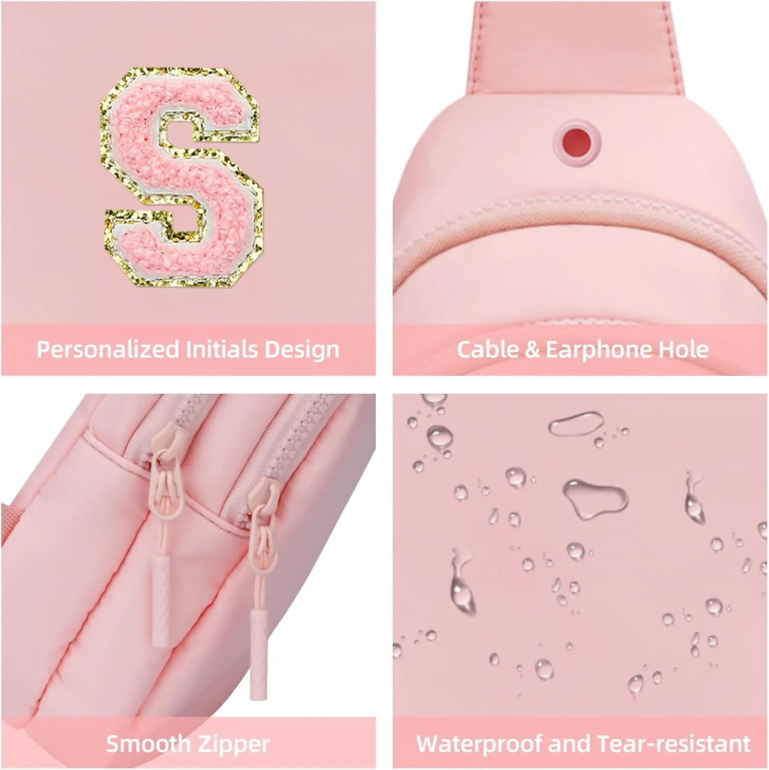 Small Initial Crossbody Sling Bag for Girls and Women, Cute Kids Fanny Pack, Personalized Gift for 7 8 9 10 11 12 13 Year Old Girls(Pink,S)