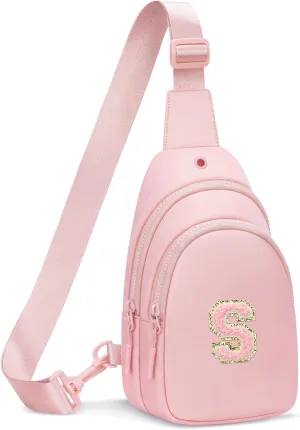 Small Initial Crossbody Sling Bag for Girls and Women, Cute Kids Fanny Pack, Personalized Gift for 7 8 9 10 11 12 13 Year Old Girls(Pink,S)