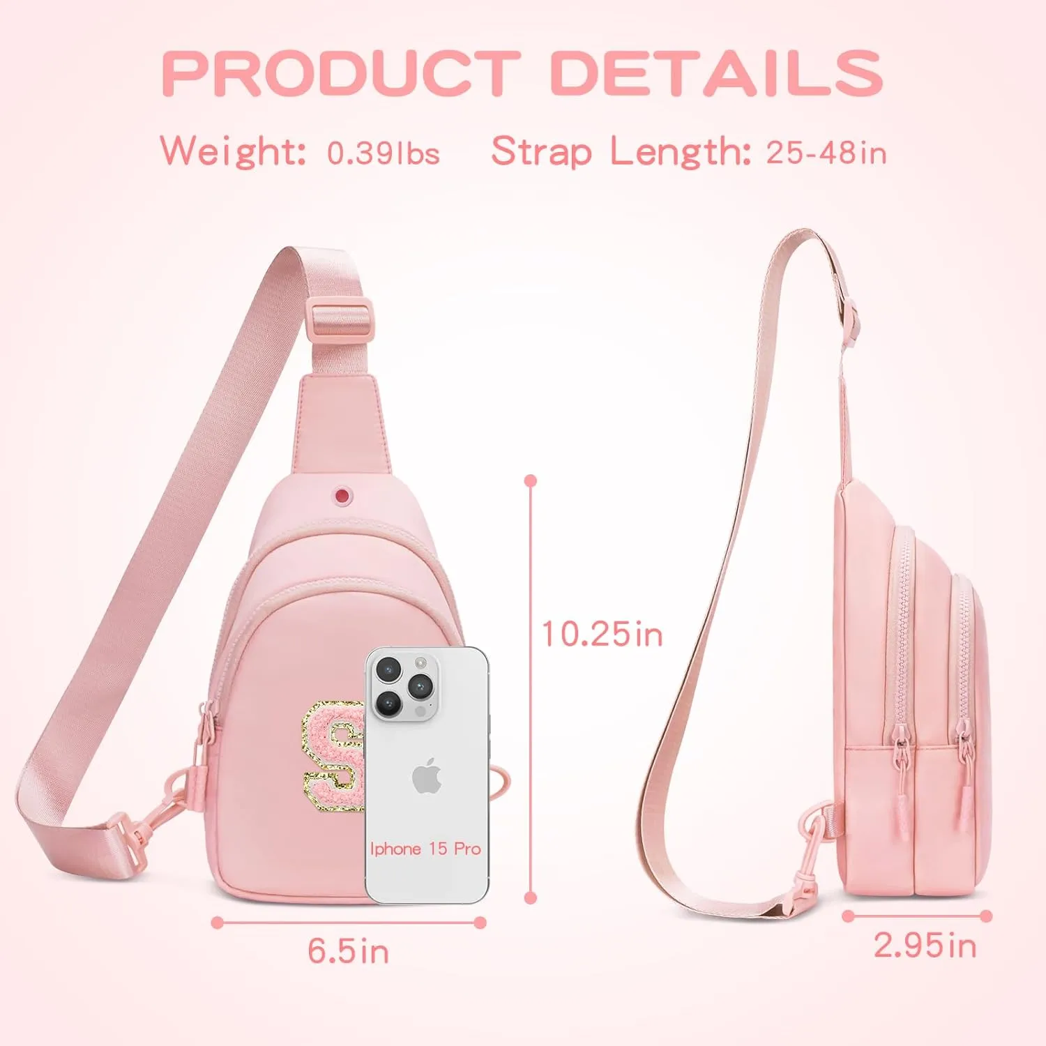 Small Initial Crossbody Sling Bag for Girls and Women, Cute Kids Fanny Pack, Personalized Gift for 7 8 9 10 11 12 13 Year Old Girls(Pink,S)