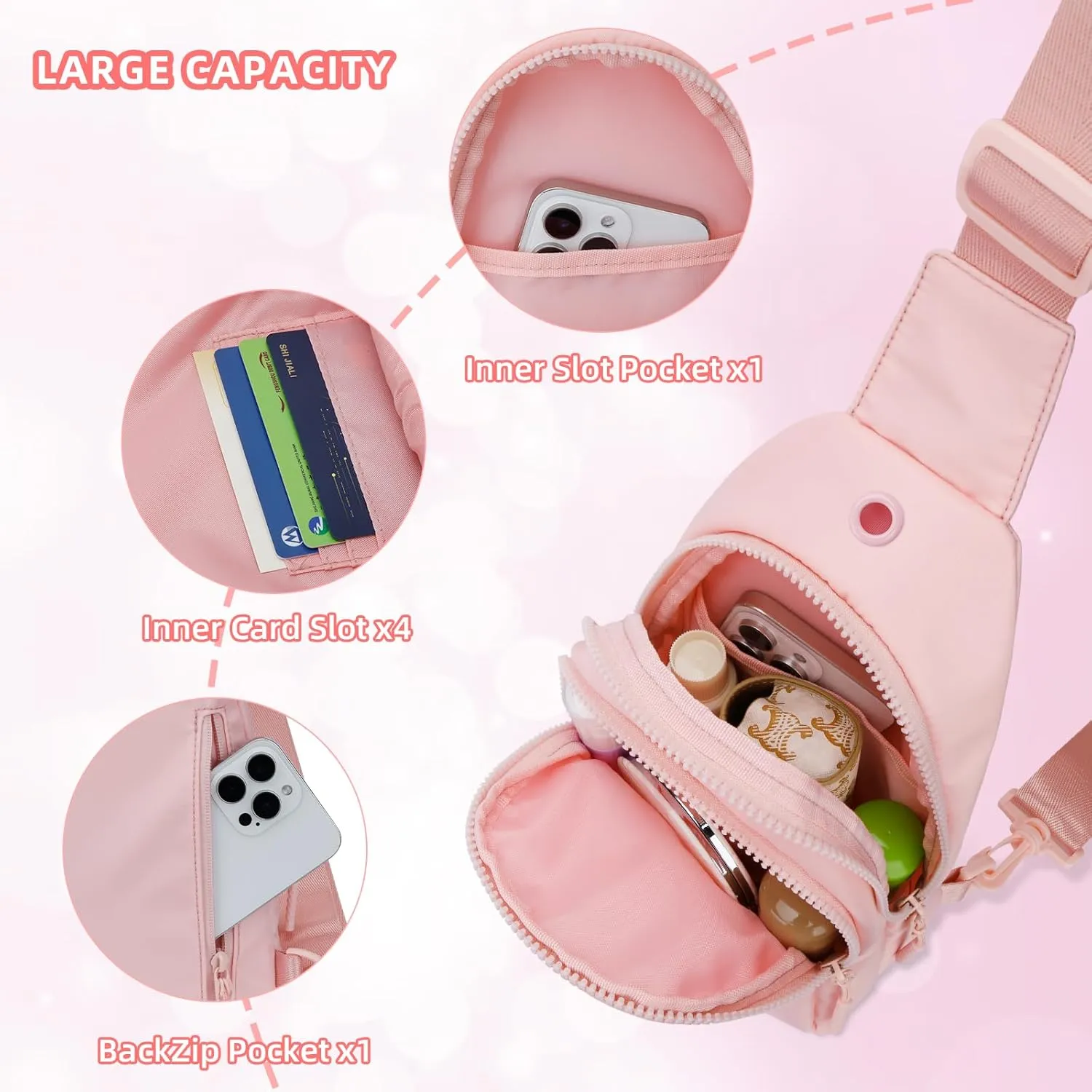 Small Initial Crossbody Sling Bag for Girls and Women, Cute Kids Fanny Pack, Personalized Gift for 7 8 9 10 11 12 13 Year Old Girls(Pink,S)