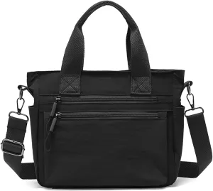 Small Nylon Tote Bag for Women Lightweight Crossbody Tote Handbag with Long Strap for Daily, Work, College & Travel