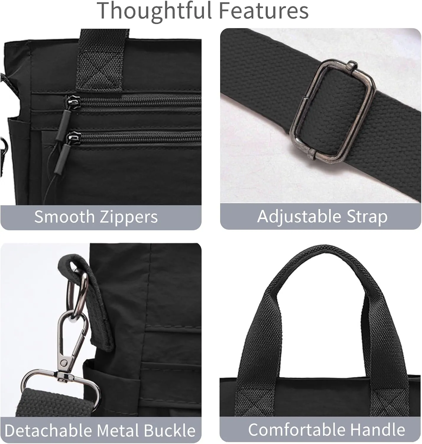 Small Nylon Tote Bag for Women Lightweight Crossbody Tote Handbag with Long Strap for Daily, Work, College & Travel
