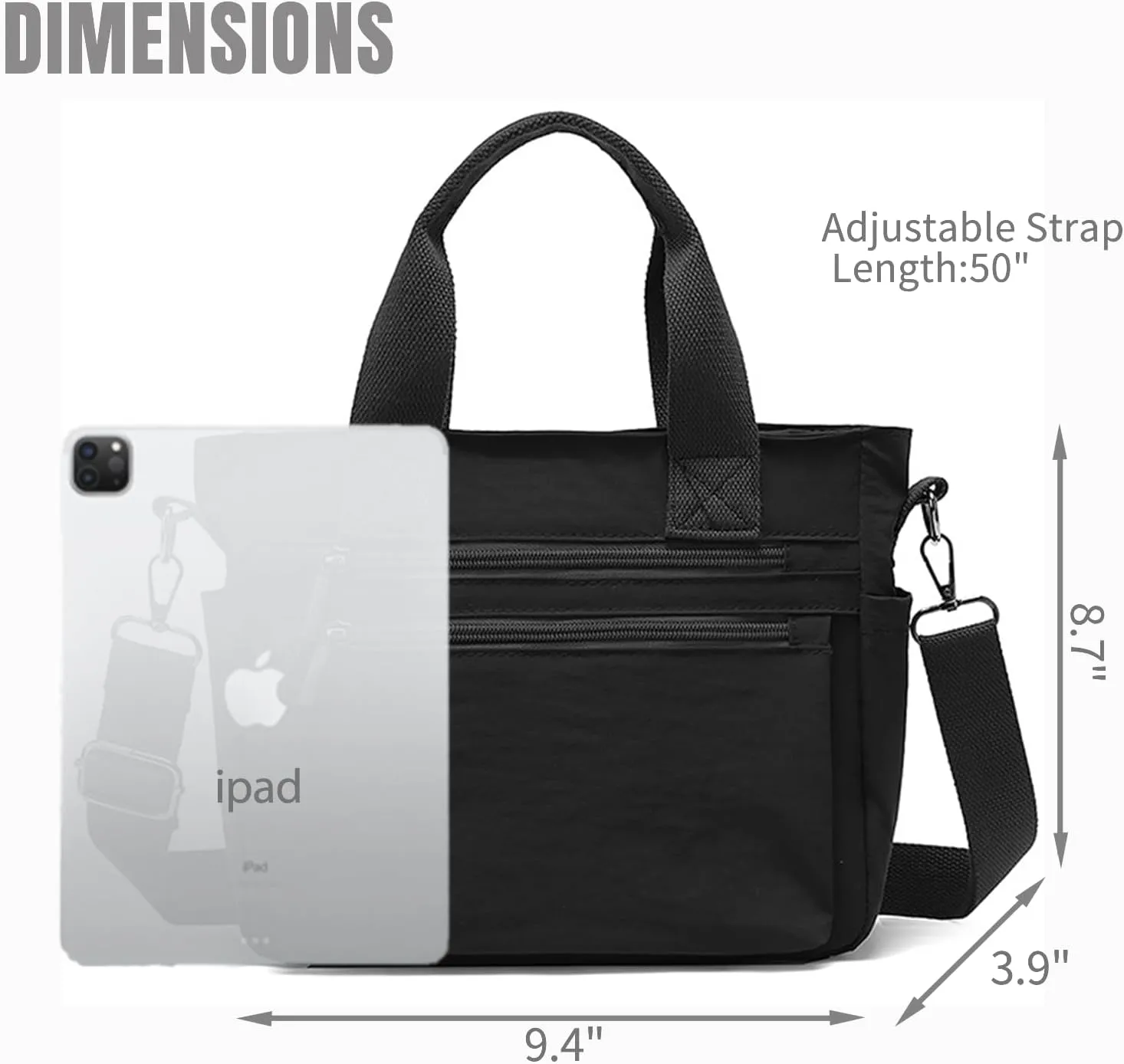 Small Nylon Tote Bag for Women Lightweight Crossbody Tote Handbag with Long Strap for Daily, Work, College & Travel