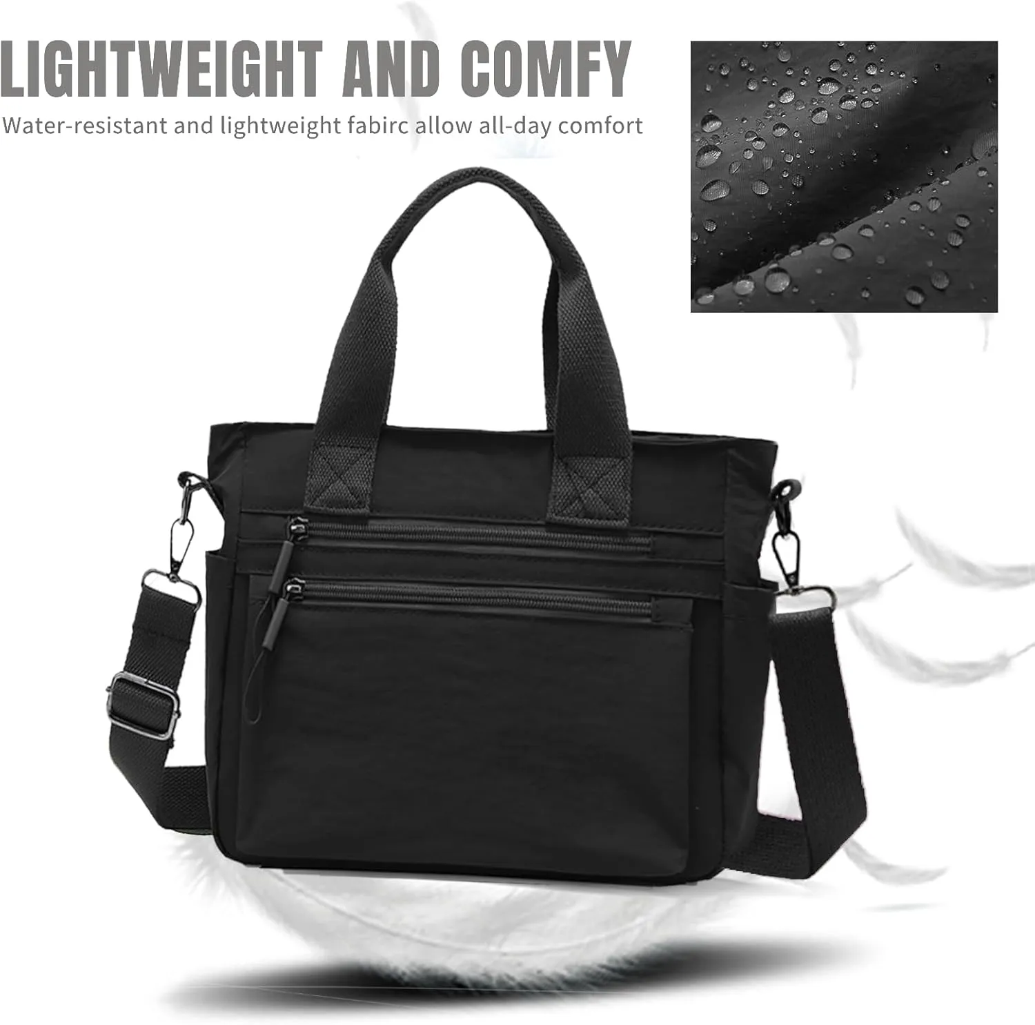 Small Nylon Tote Bag for Women Lightweight Crossbody Tote Handbag with Long Strap for Daily, Work, College & Travel