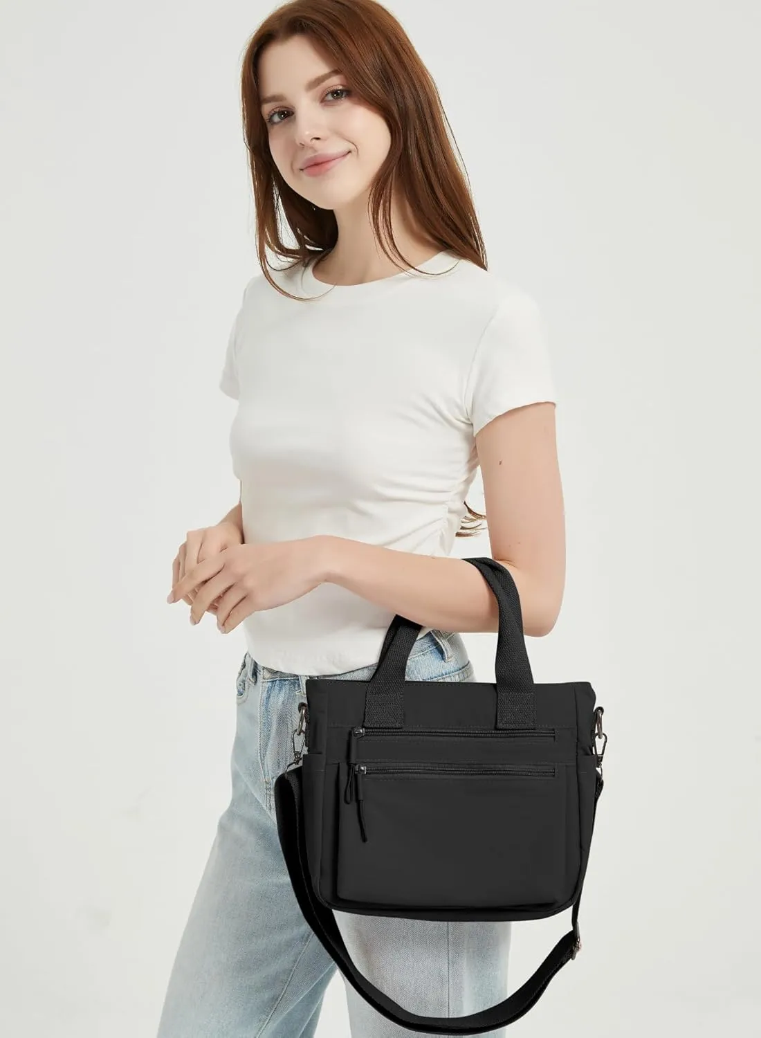 Small Nylon Tote Bag for Women Lightweight Crossbody Tote Handbag with Long Strap for Daily, Work, College & Travel