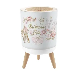 Small Trash Can with Lid Ballet Cute Print Ballerina Crown Princess swan Pointe Shoes 1.8 Gallon Dog Proof Trash Can Round Garbage Can Waste Bin Wastebasket for Bathroom Bedroom Kitchen