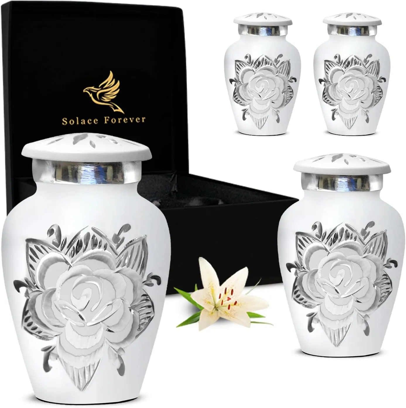 Small Urns for Human Ashes Keepsake - Mini Cremation Urns Set - Honor Your Loved One with Keepsake Urn for Ashes for Women & Men - Decorative Urn for Adult Female & Male (White, Set of 4)