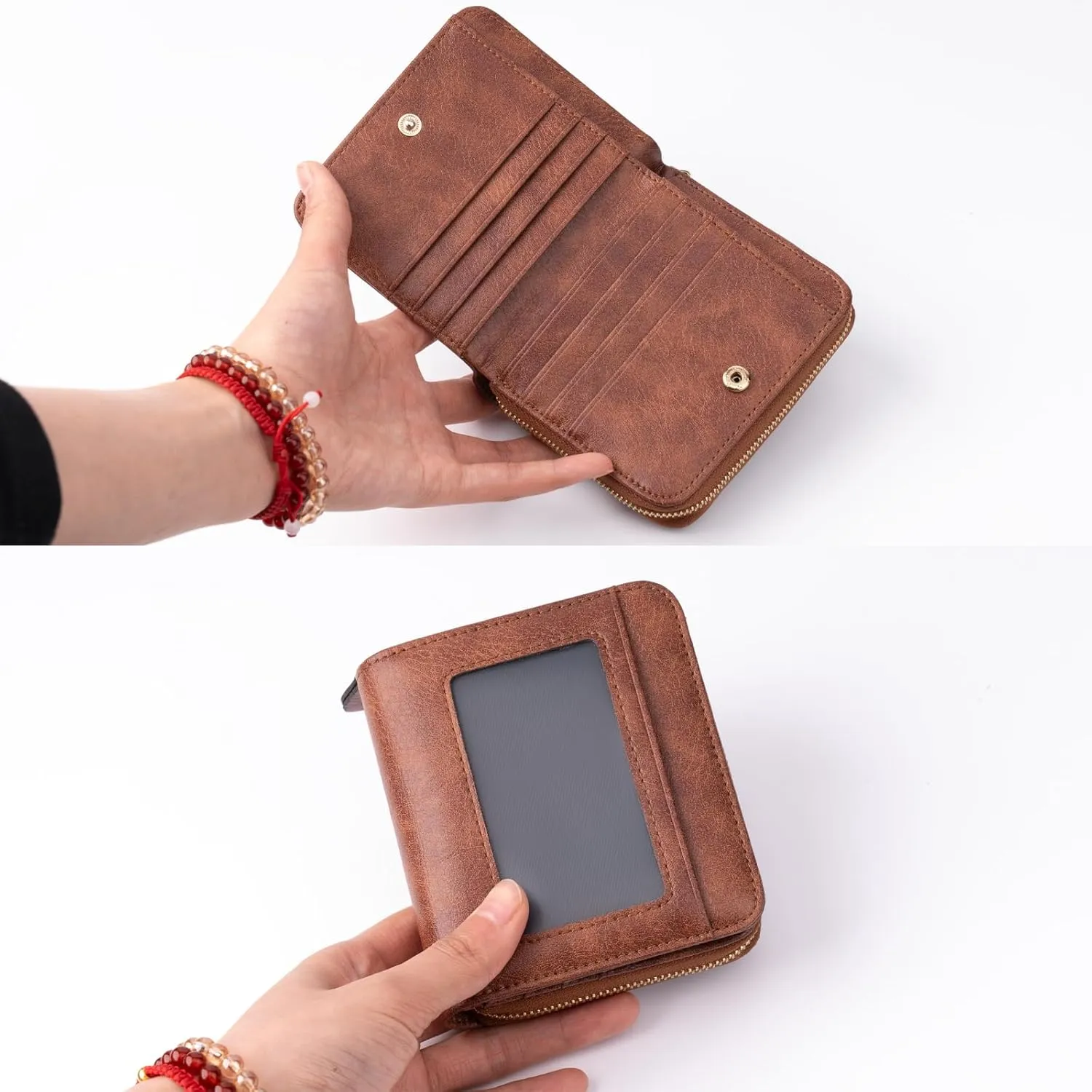 Small Wallet for Women, Genuine Leather RFID Blocking Credit Card Holder Slim Compact Coin Purse Women's Wallets with ID Window 8 Card Slots