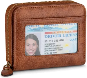 Small Wallet for Women, Genuine Leather RFID Blocking Credit Card Holder Slim Compact Coin Purse Women's Wallets with ID Window 8 Card Slots