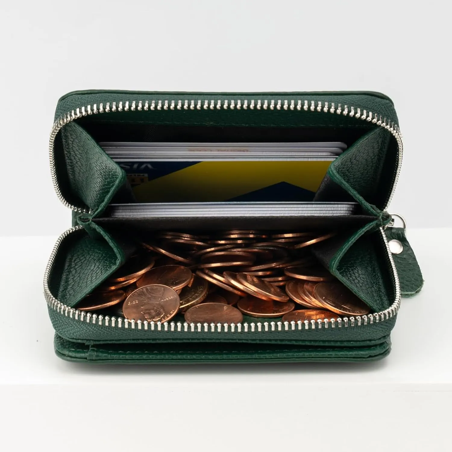 Small Wallet for Women, Genuine Leather RFID Blocking Credit Card Holder Slim Compact Coin Purse Women's Wallets with ID Window 8 Card Slots