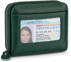 Small Wallet for Women, Genuine Leather RFID Blocking Credit Card Holder Slim Compact Coin Purse Women's Wallets with ID Window 8 Card Slots