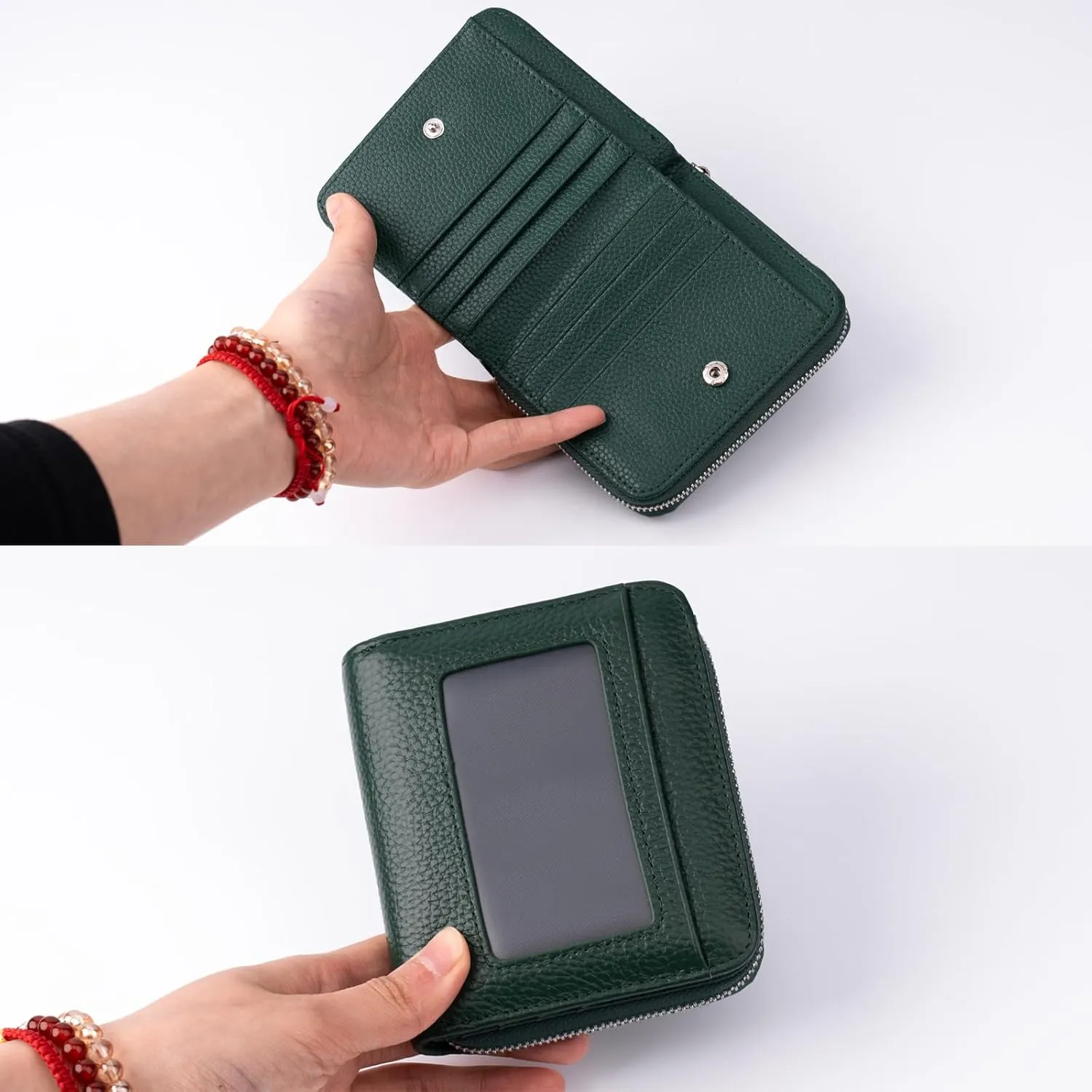 Small Wallet for Women, Genuine Leather RFID Blocking Credit Card Holder Slim Compact Coin Purse Women's Wallets with ID Window 8 Card Slots
