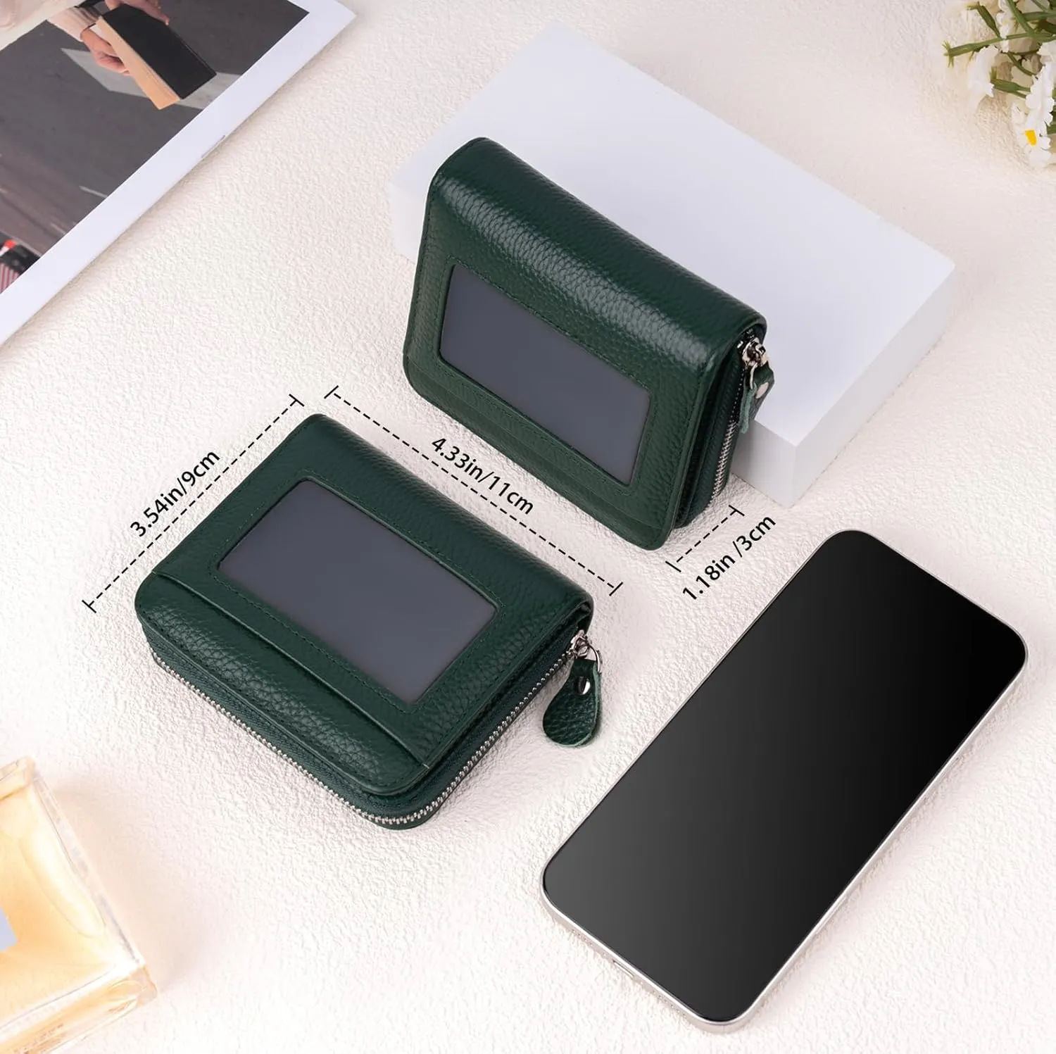 Small Wallet for Women, Genuine Leather RFID Blocking Credit Card Holder Slim Compact Coin Purse Women's Wallets with ID Window 8 Card Slots