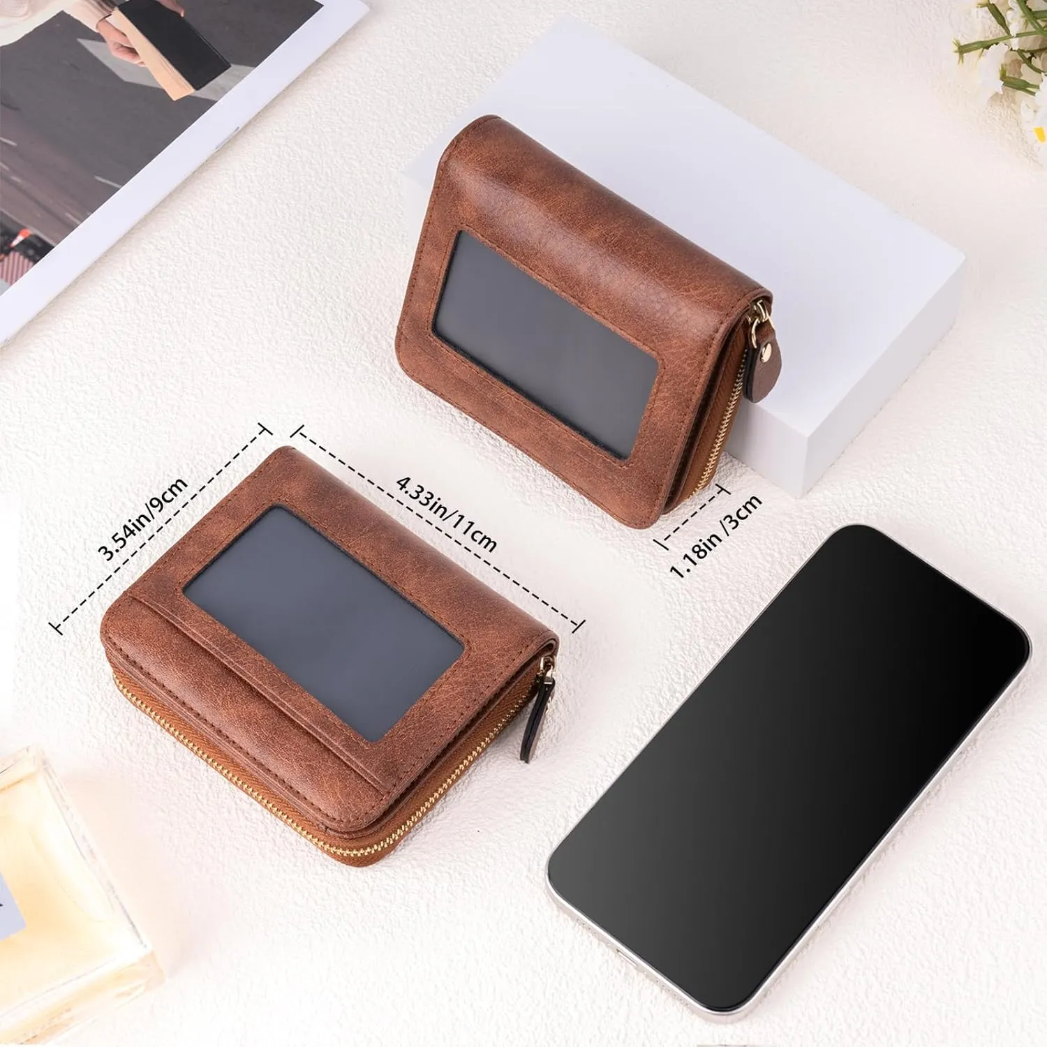 Small Wallet for Women, Genuine Leather RFID Blocking Credit Card Holder Slim Compact Coin Purse Women's Wallets with ID Window 8 Card Slots