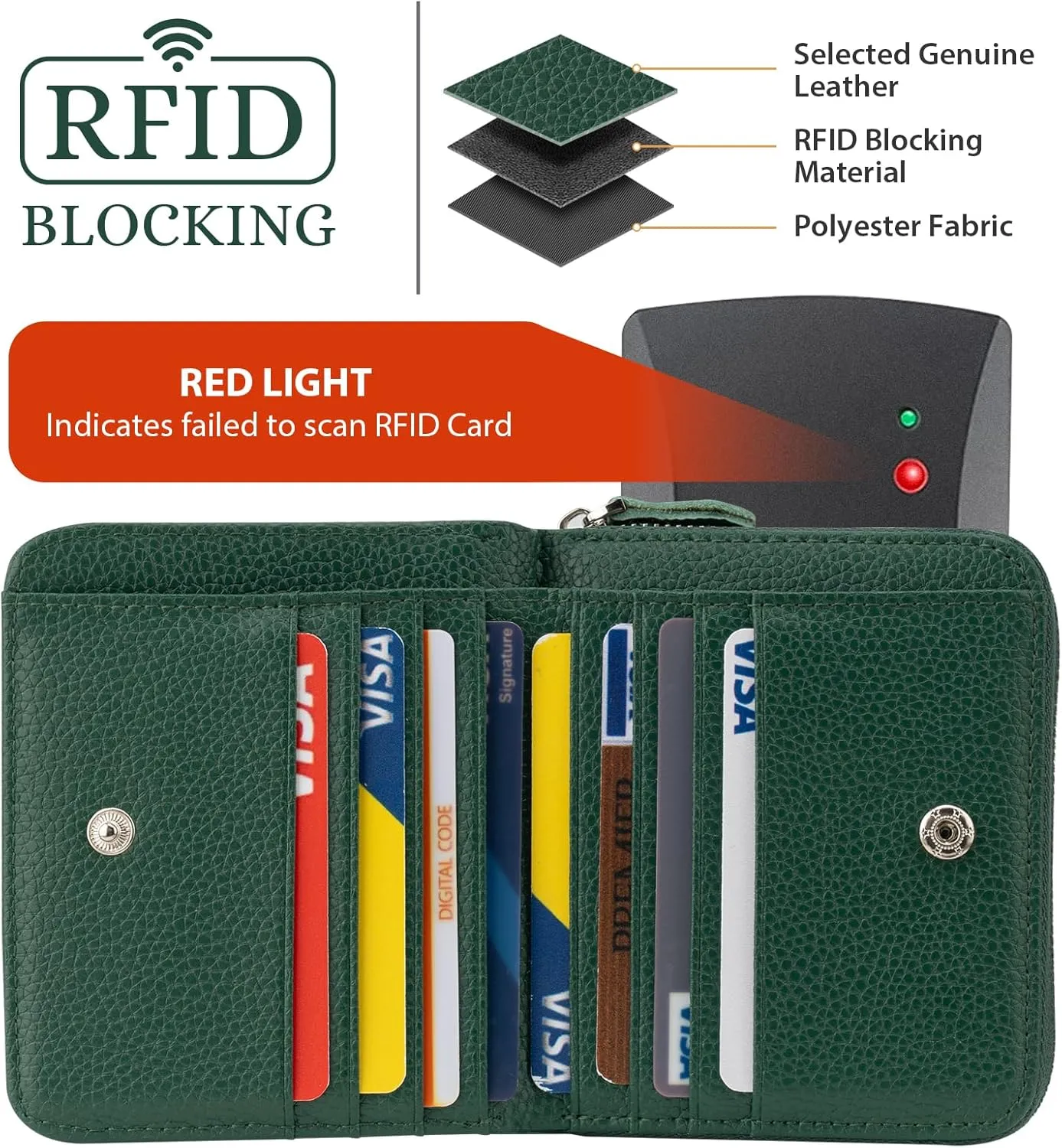 Small Wallet for Women, Genuine Leather RFID Blocking Credit Card Holder Slim Compact Coin Purse Women's Wallets with ID Window 8 Card Slots