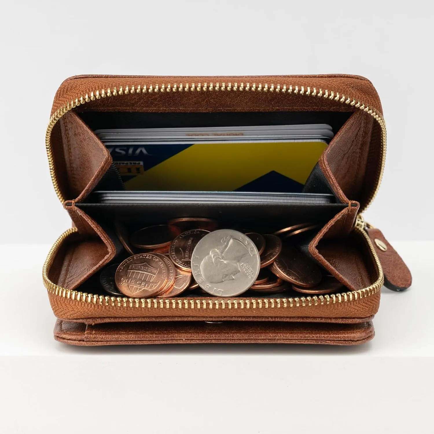 Small Wallet for Women, Genuine Leather RFID Blocking Credit Card Holder Slim Compact Coin Purse Women's Wallets with ID Window 8 Card Slots