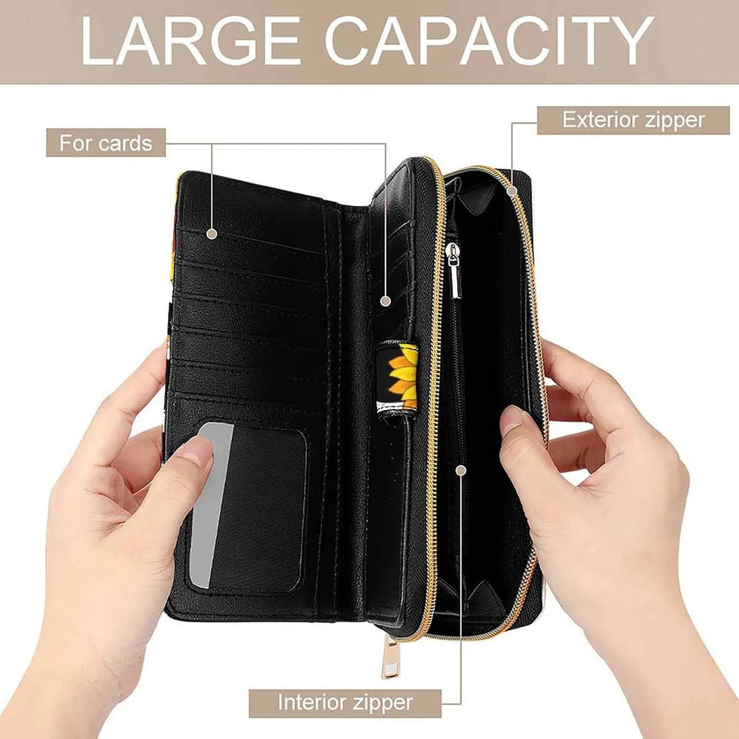 Soft Clutch PU Leather Wallet with 12 Card Slots, Zipper Card Case Holder Purse