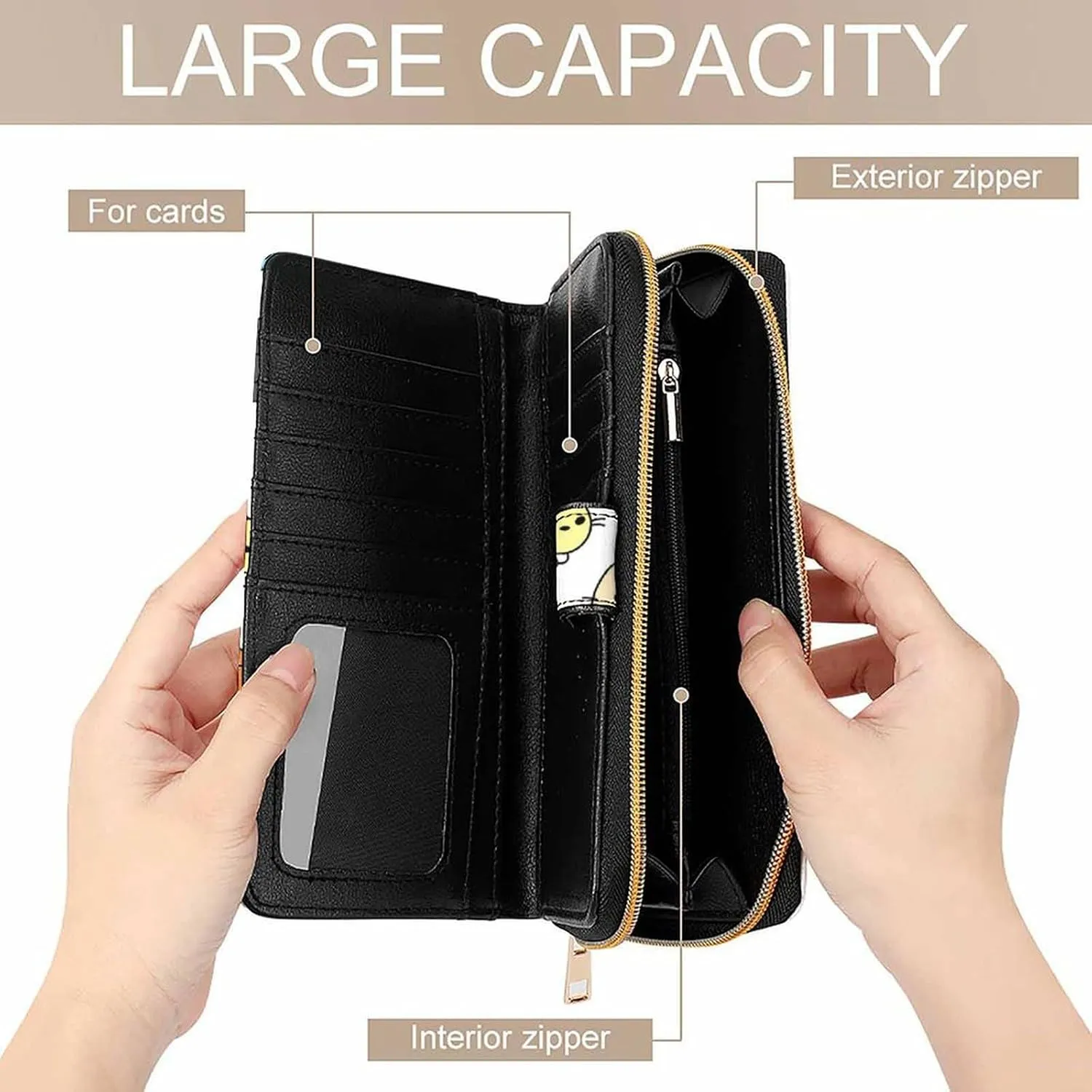 Soft Clutch PU Leather Wallet with 12 Card Slots, Zipper Card Case Holder Purse