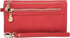 Soft Leather Long Wallet Wristlet with hand Strap Clutch Bag for Women Card holder Phone Bag (Red)