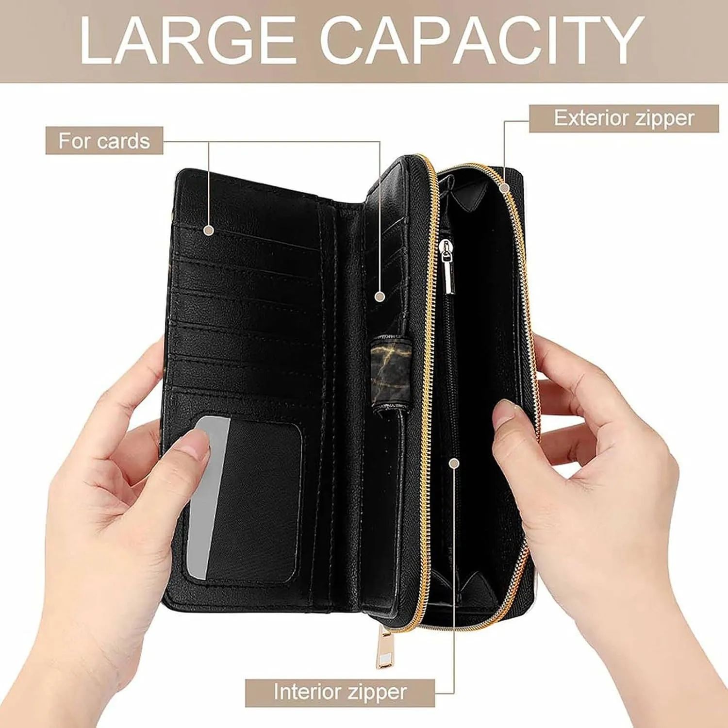 Soft Zipper Wallet with 12 Card Slots, Clutch PU Leather Card Case Holder Purse
