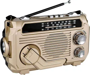 Solar Hand Crank Emergency Radio with Waterproof Bluetooth Speaker, with AM FM SW Portable Solar Powered Radio, Wind Up Flashlight Phone Charger, for Indoor/Outdoor Emergencies Survival (Desert)