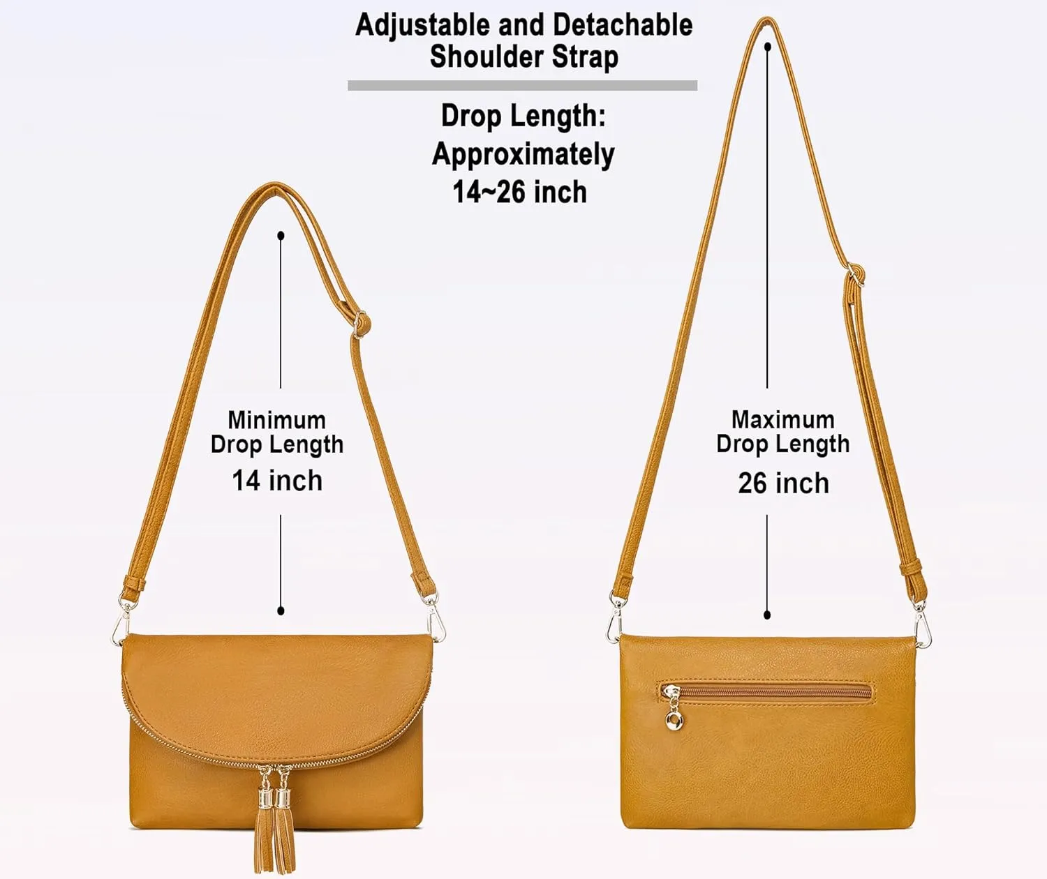 Solene Womens Envelop Clutch Purse Multi Compartments, 6 Card Slot Inside, Crossbody Bag With Tassels