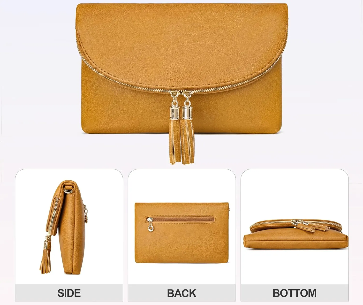 Solene Womens Envelop Clutch Purse Multi Compartments, 6 Card Slot Inside, Crossbody Bag With Tassels