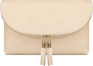 Solene Womens Envelop Clutch Purse Multi Compartments, 6 Card Slot Inside, Crossbody Bag With Tassels