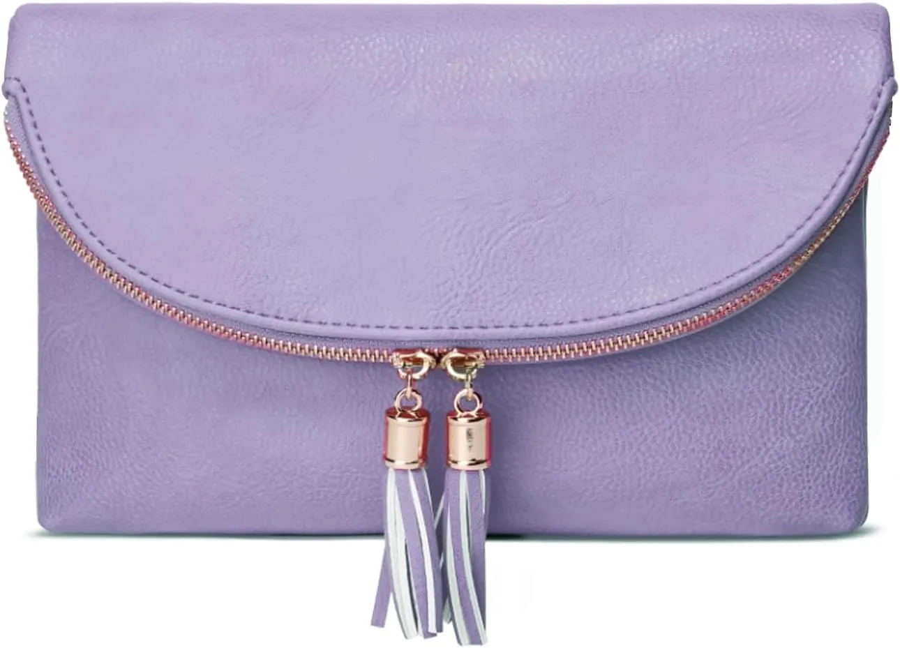 Solene Womens Envelop Clutch Purse Multi Compartments, 6 Card Slot Inside, Crossbody Bag With Tassels