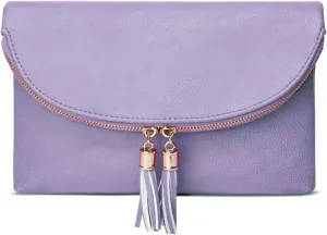 Solene Womens Envelop Clutch Purse Multi Compartments, 6 Card Slot Inside, Crossbody Bag With Tassels