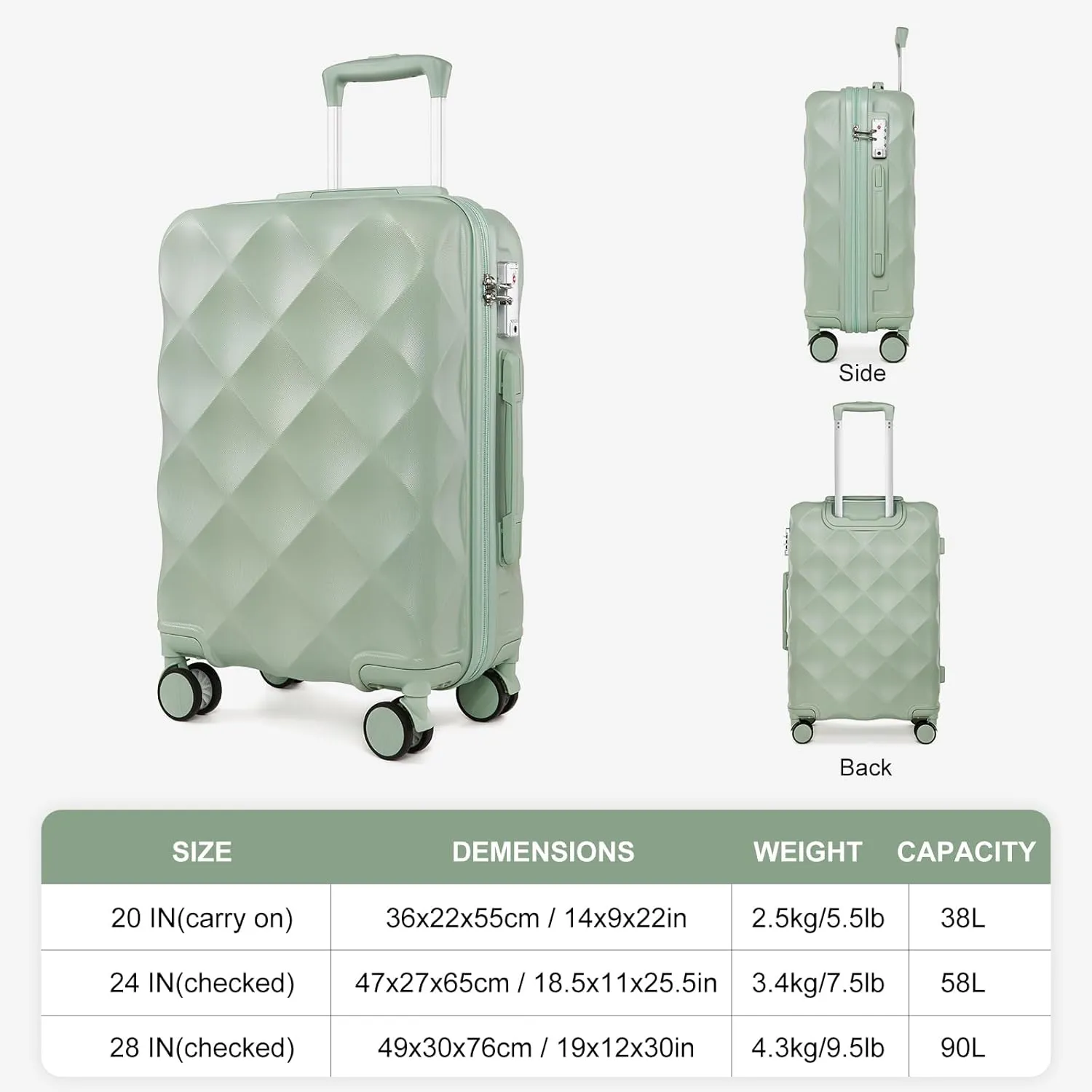 Somago 2 Piece Luggage Set - 24/28" Travel Suitcase with Duffel Bag, Toiletry Bag, Lightweight ABS Hardside Luggage with Spinner Wheels